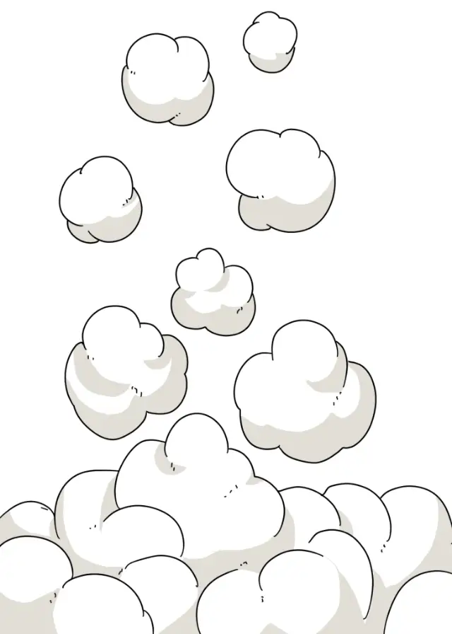 綿が上から降ってきて、下に溜まっているイラスト